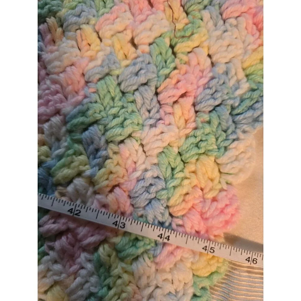 Vintage Handmade Spring Pastel Pink Blue Crochet Throw Blanket